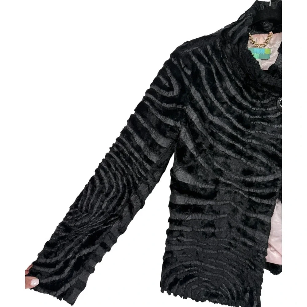 Beth Bowley Black Zebra Print Textured Jacket Size 4 Unique Statement Mob Wife - Picture 9 of 15